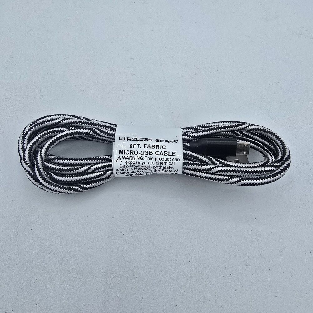 Wireless Gear 6 ft micro usb sync and charge cable. Fabric material.